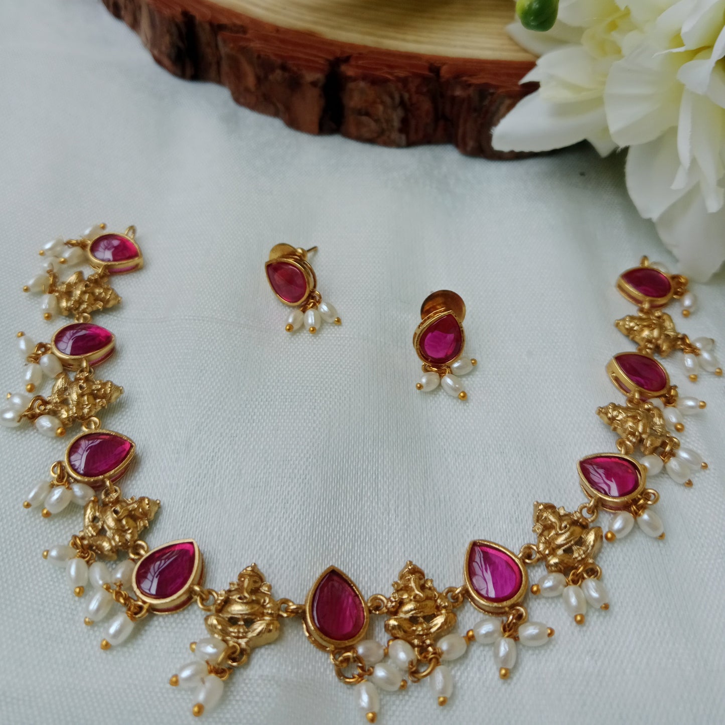 Ruby Kemp Teardrop Necklace Set