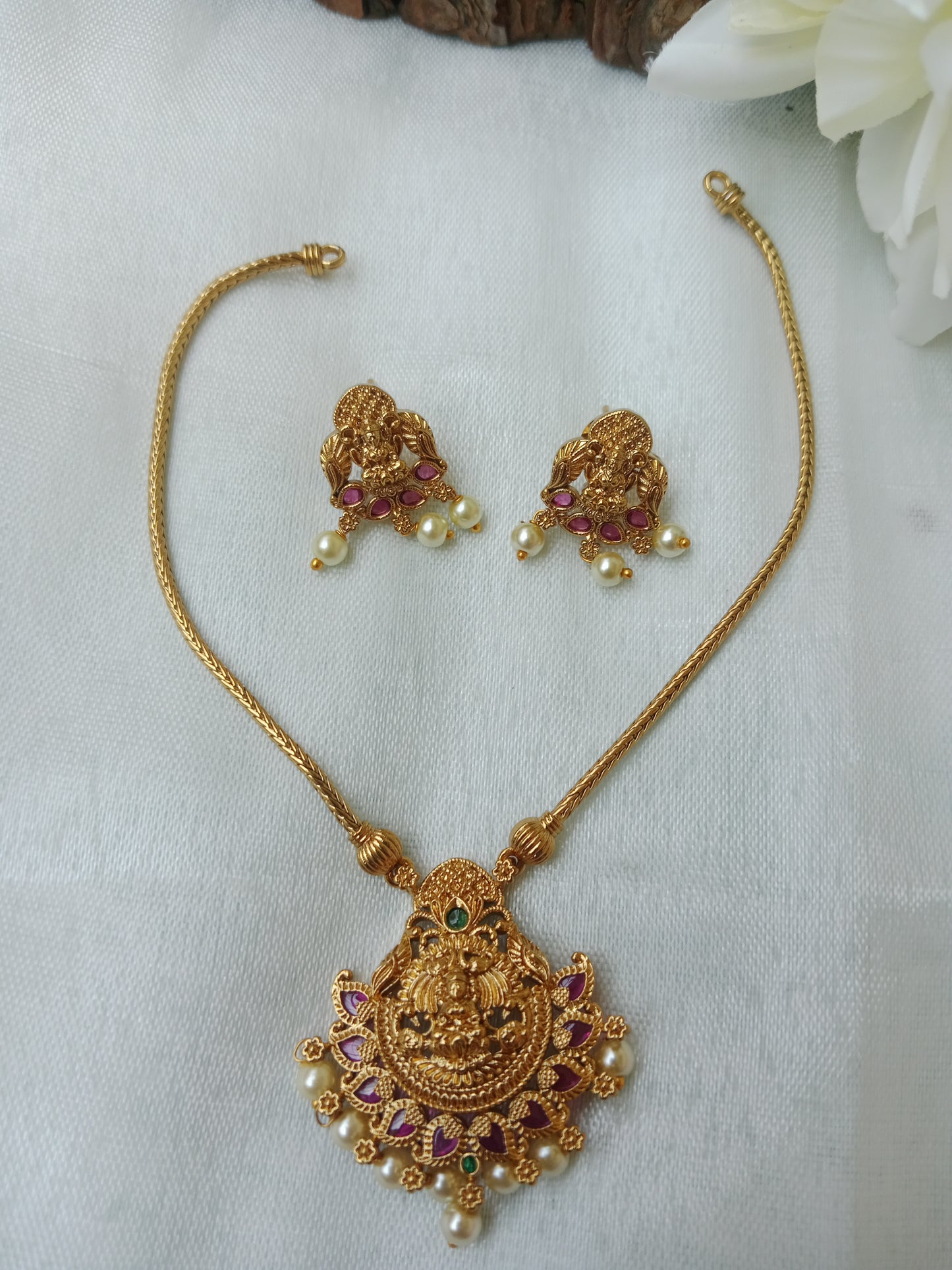 Lakshmi Ruby Pearl Pendant Necklace set