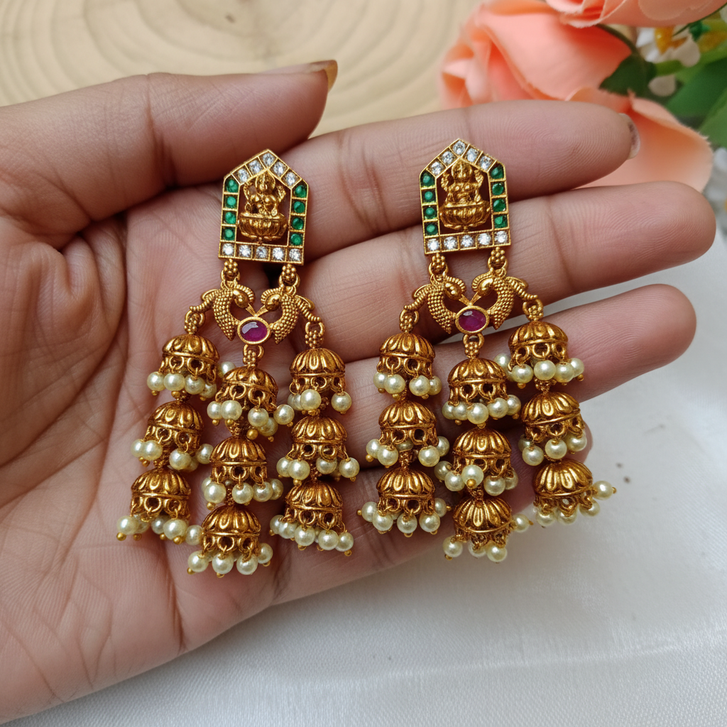 Lakshmi Temple Jhumka Chandbali Earrings