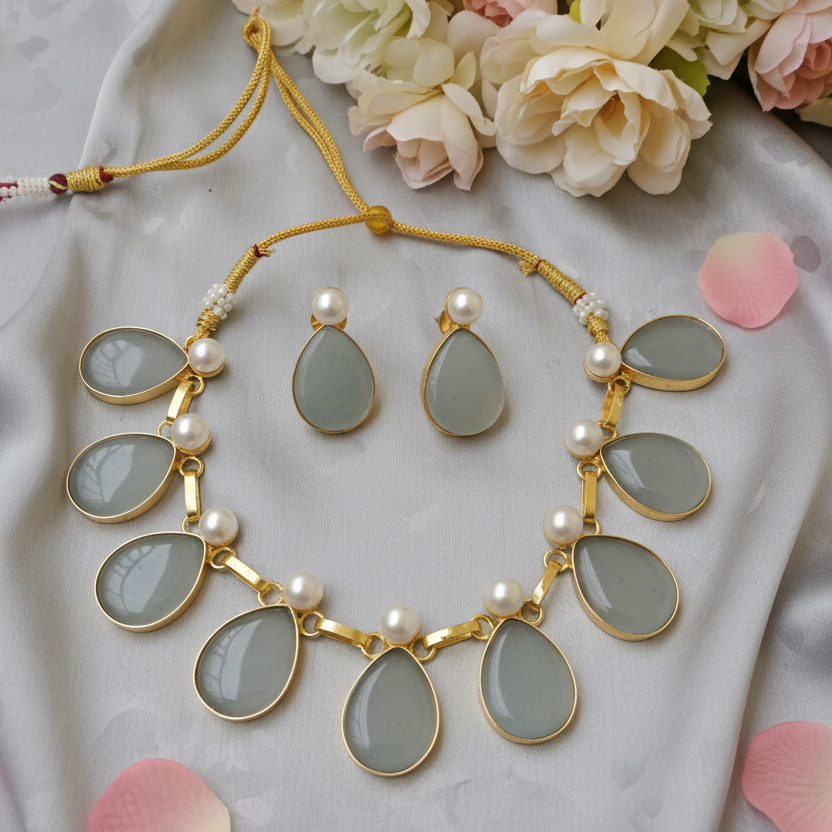 monalisa Grey Tear drop Choker Necklace