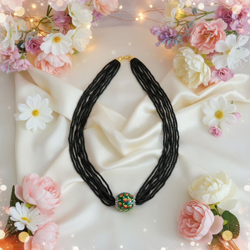 Meenakari Black Beaded Necklace Flat Lay Square