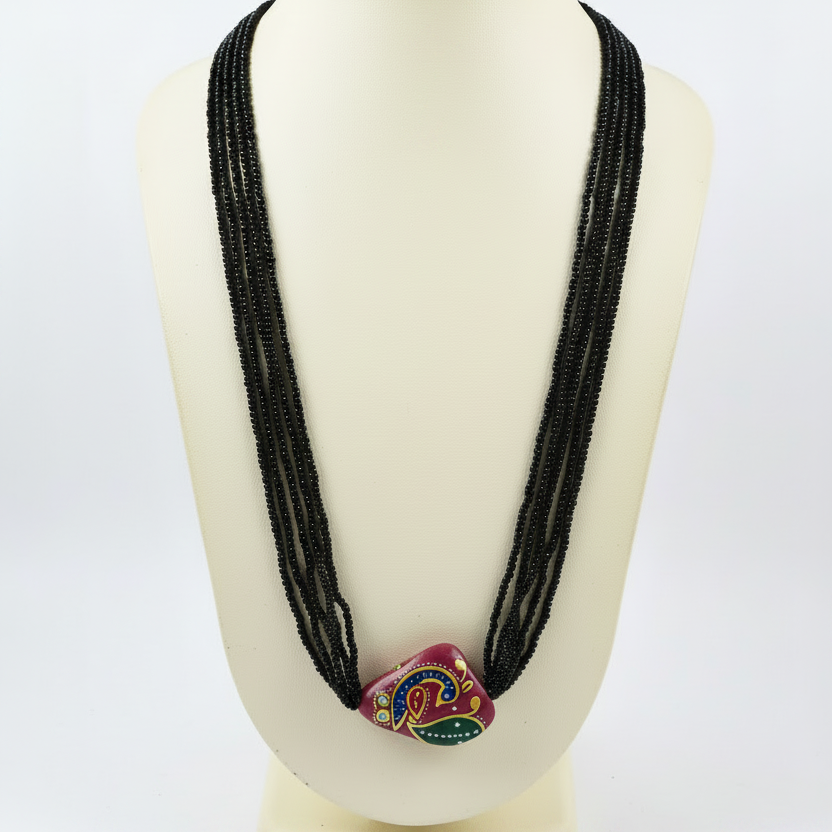 Pink Paisley Meenakari Black Beads
