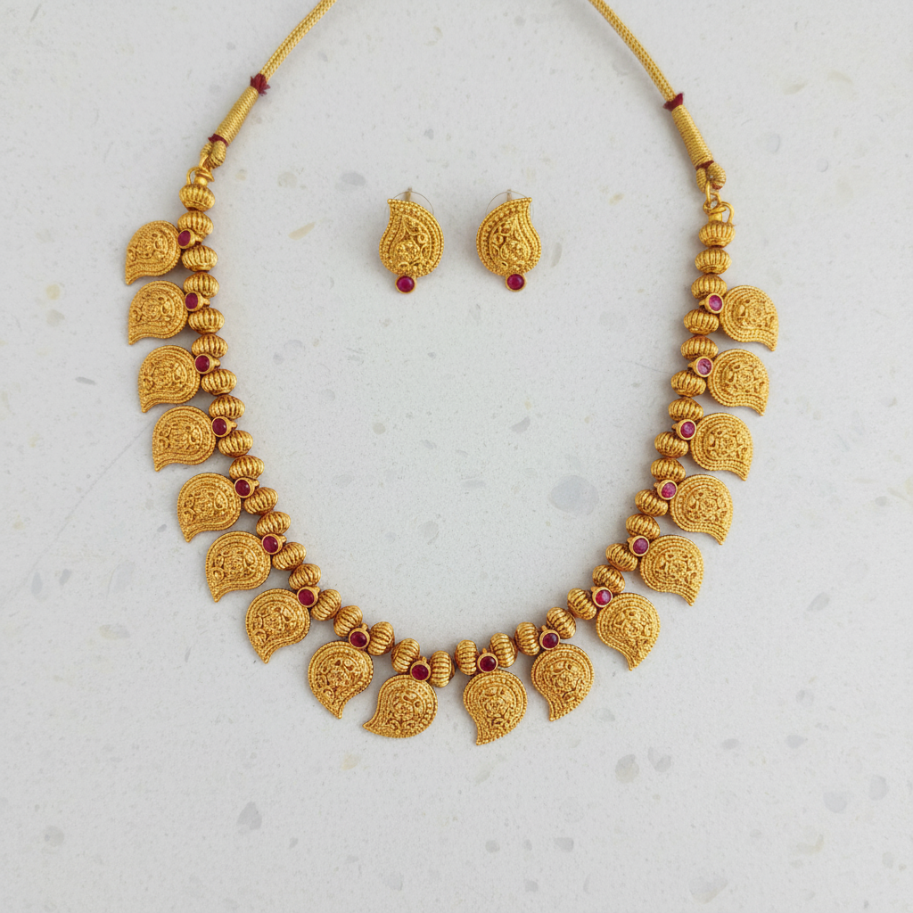 Antique Gold Mango Motif Necklace Set