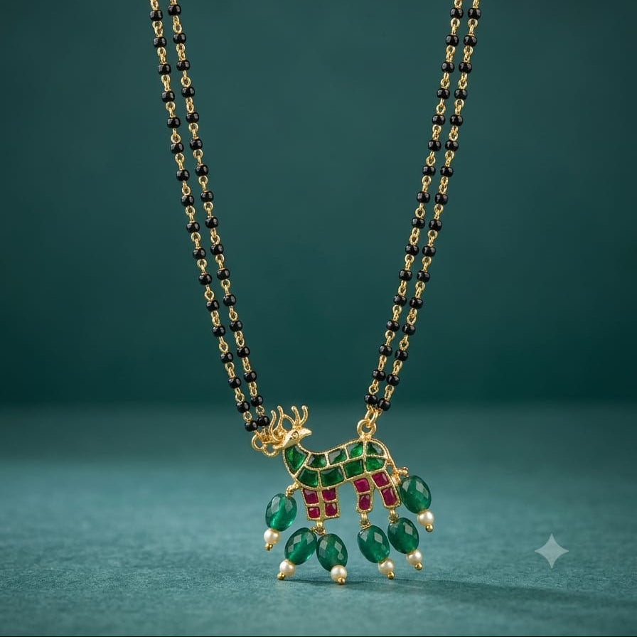 Black diamonds jadau deer Mangalsutra