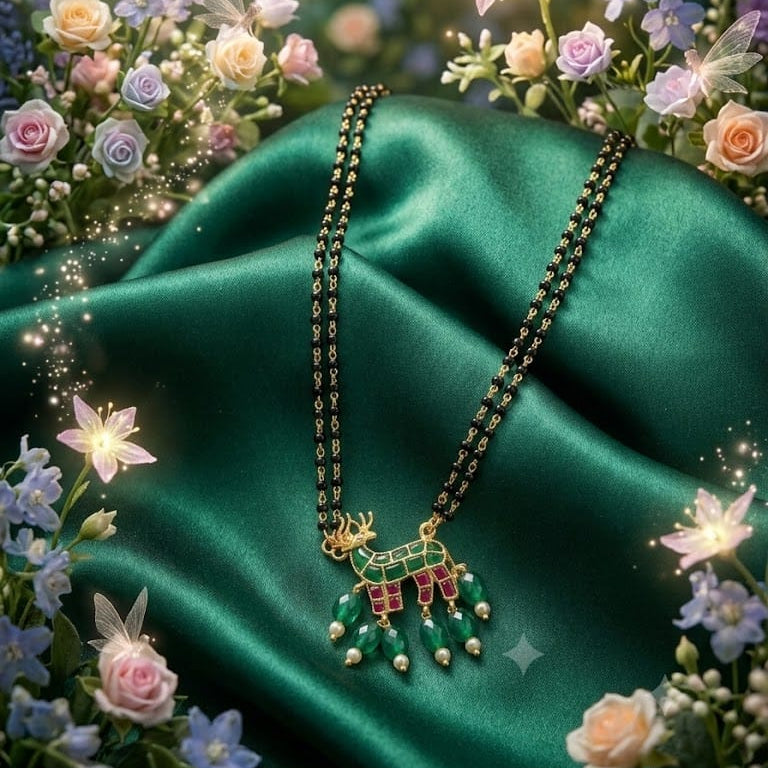 Black diamonds jadau deer Mangalsutra