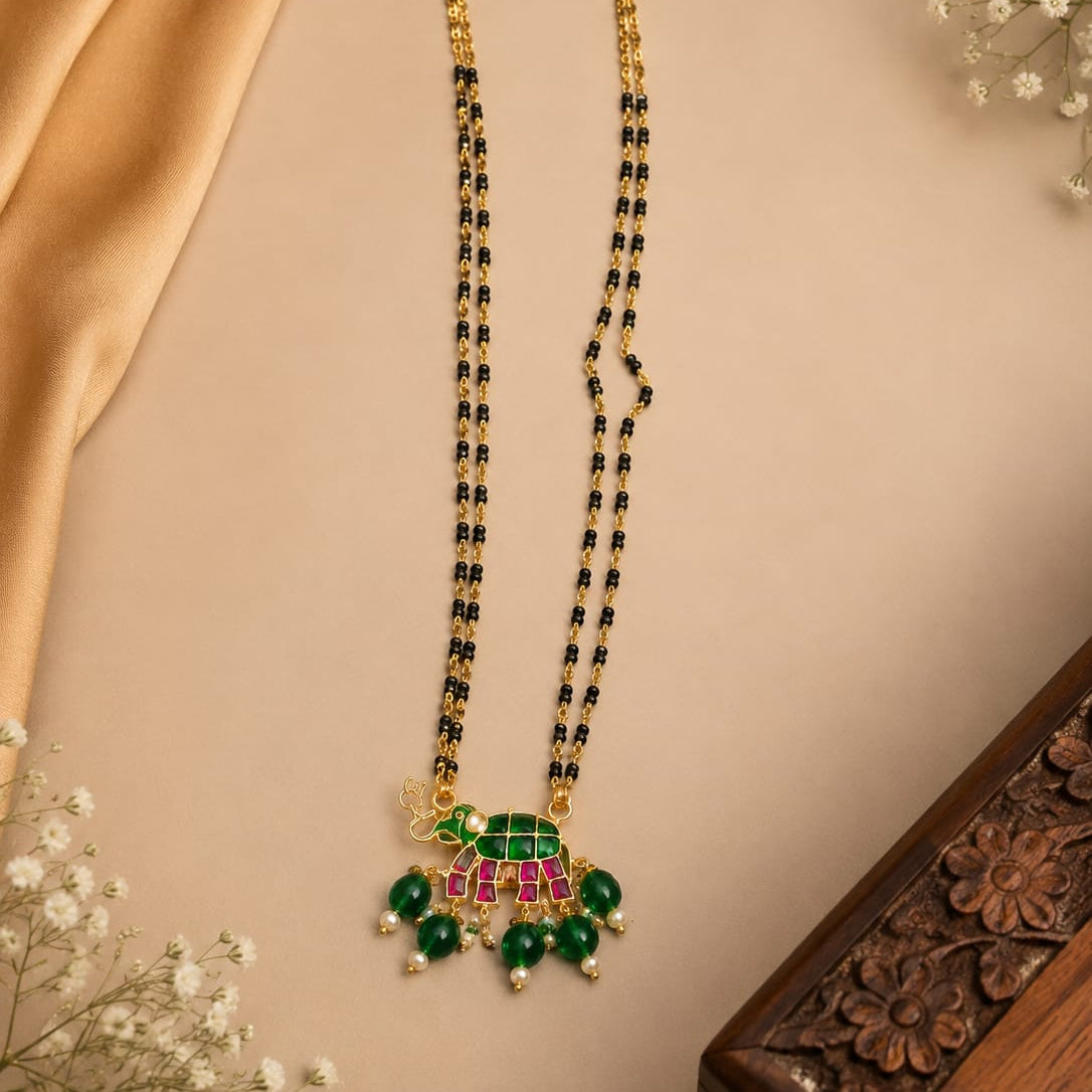 Black diamonds jadau  elephant mangalsutra