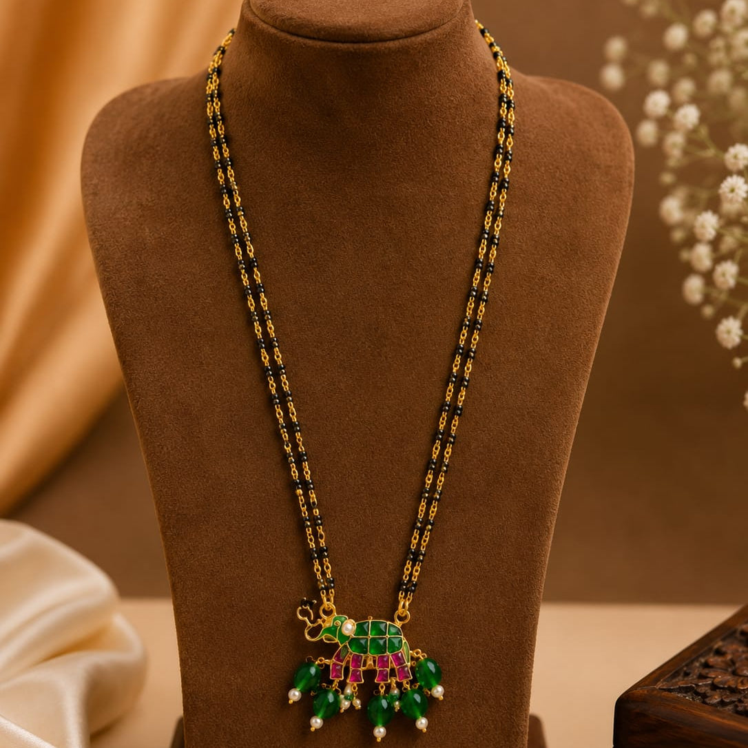 Black diamonds jadau  elephant mangalsutra