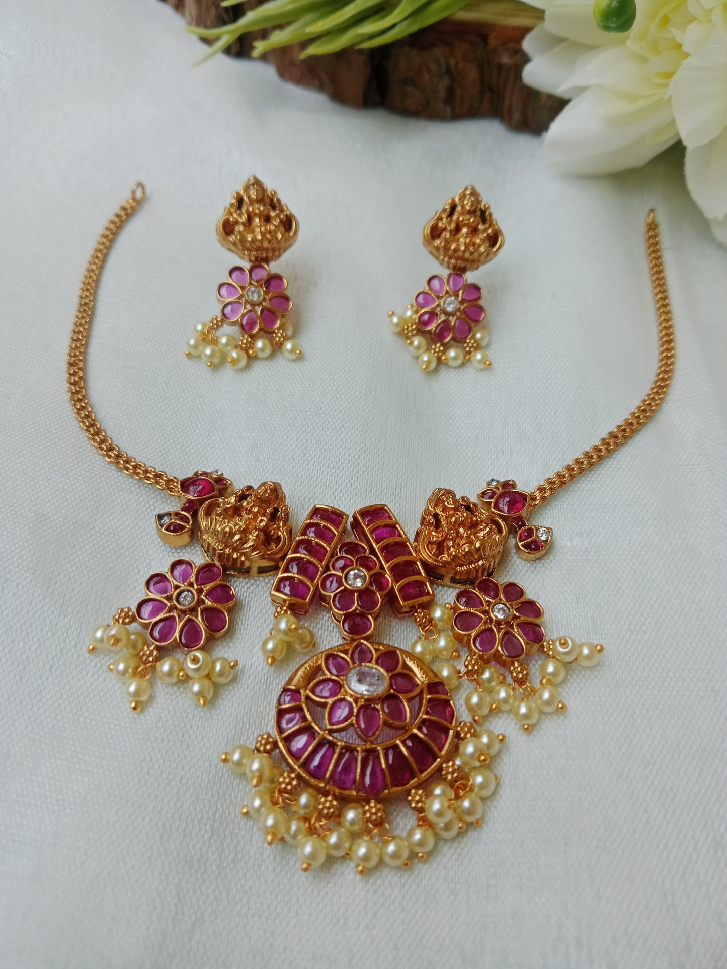 Lakshmi Ruby Chandbali Necklace Set