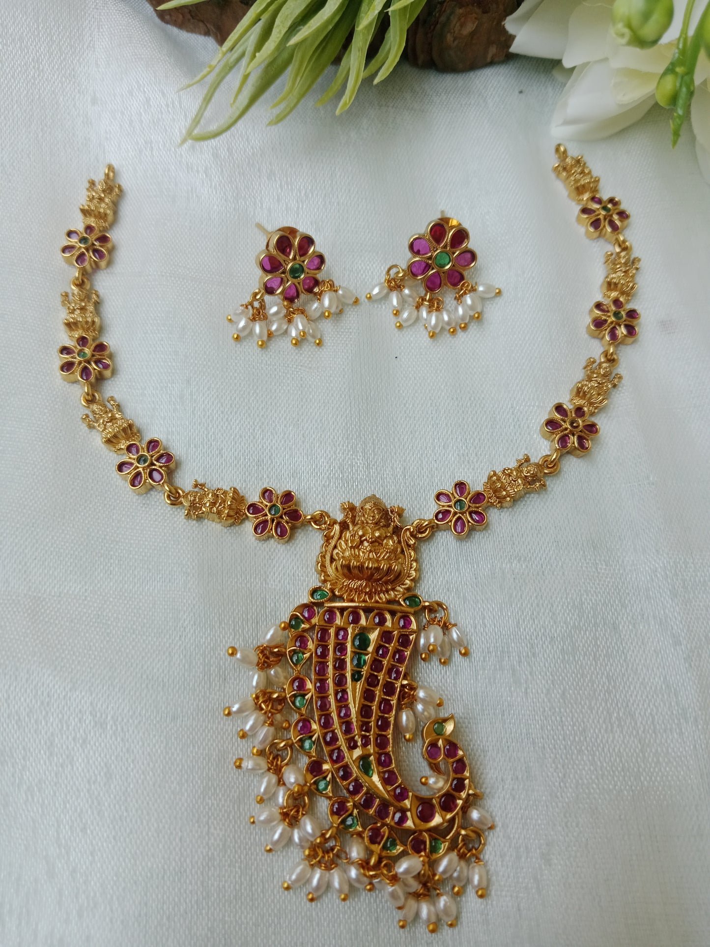 Lakshmi Peacock Temple Necklace Set