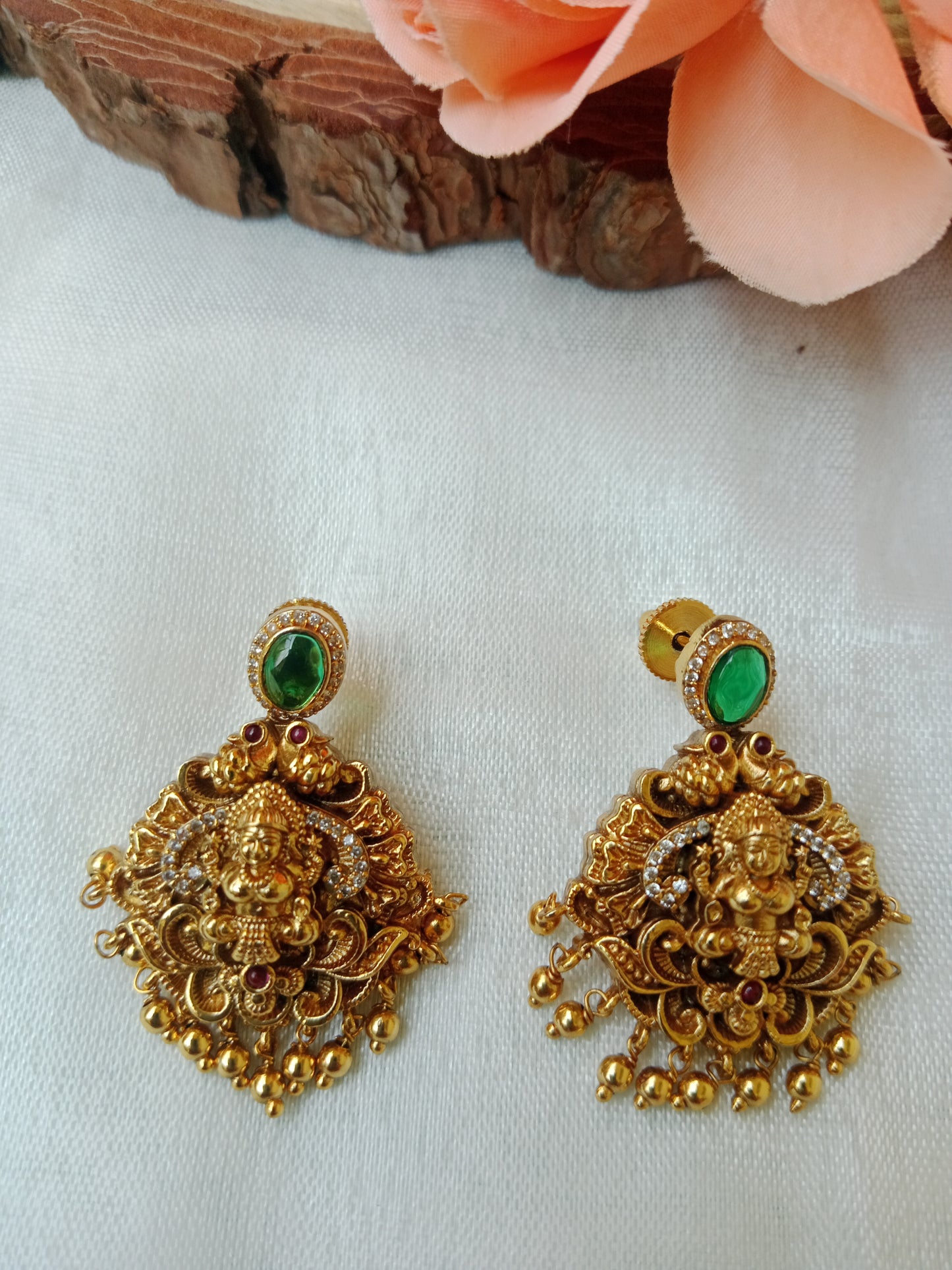 Lakshmi Devi Antique Gold Drop Earrings