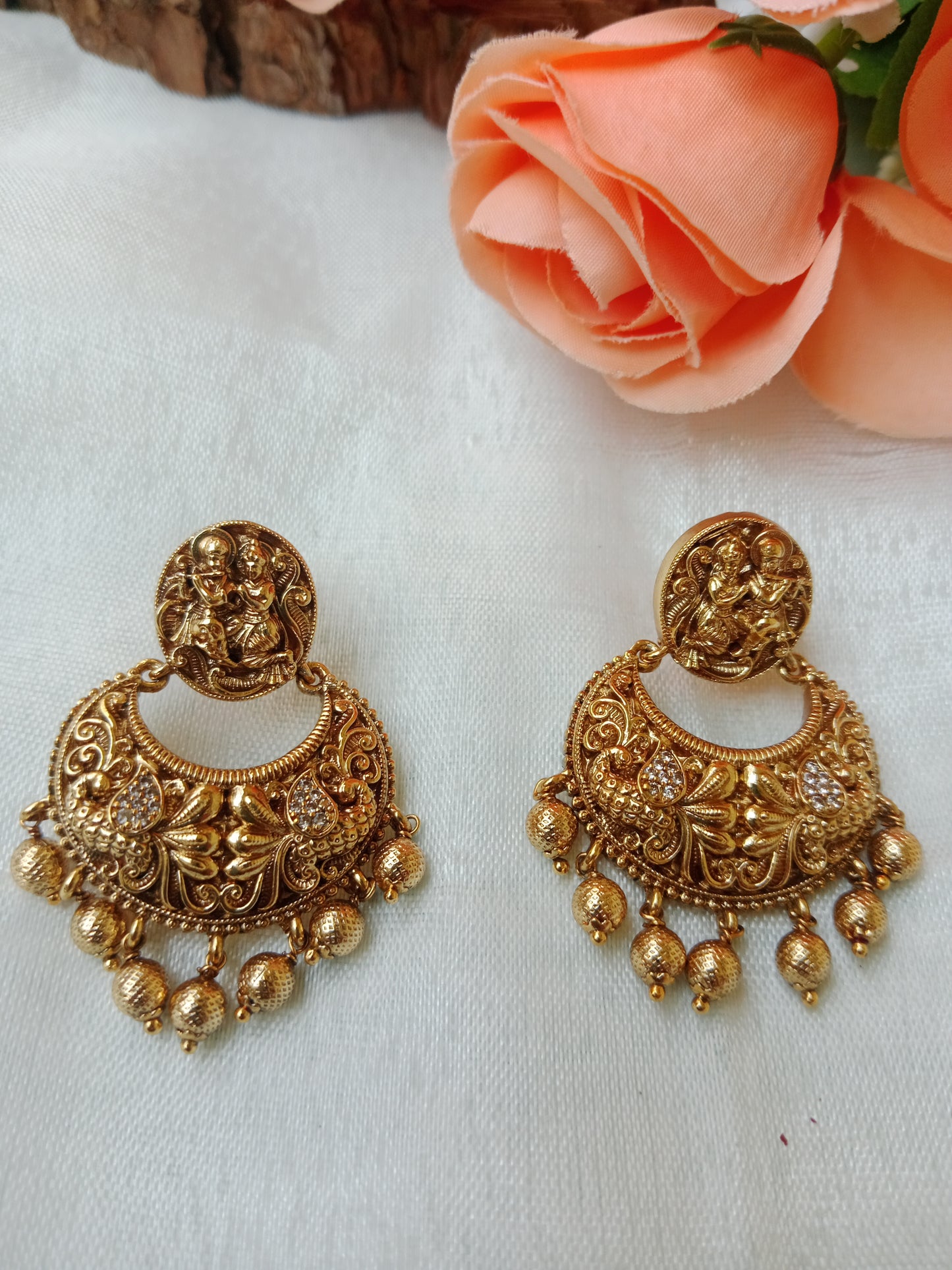 Lakshmi Nakshi Chandbali Earrings with Gold Ghungroo Drops