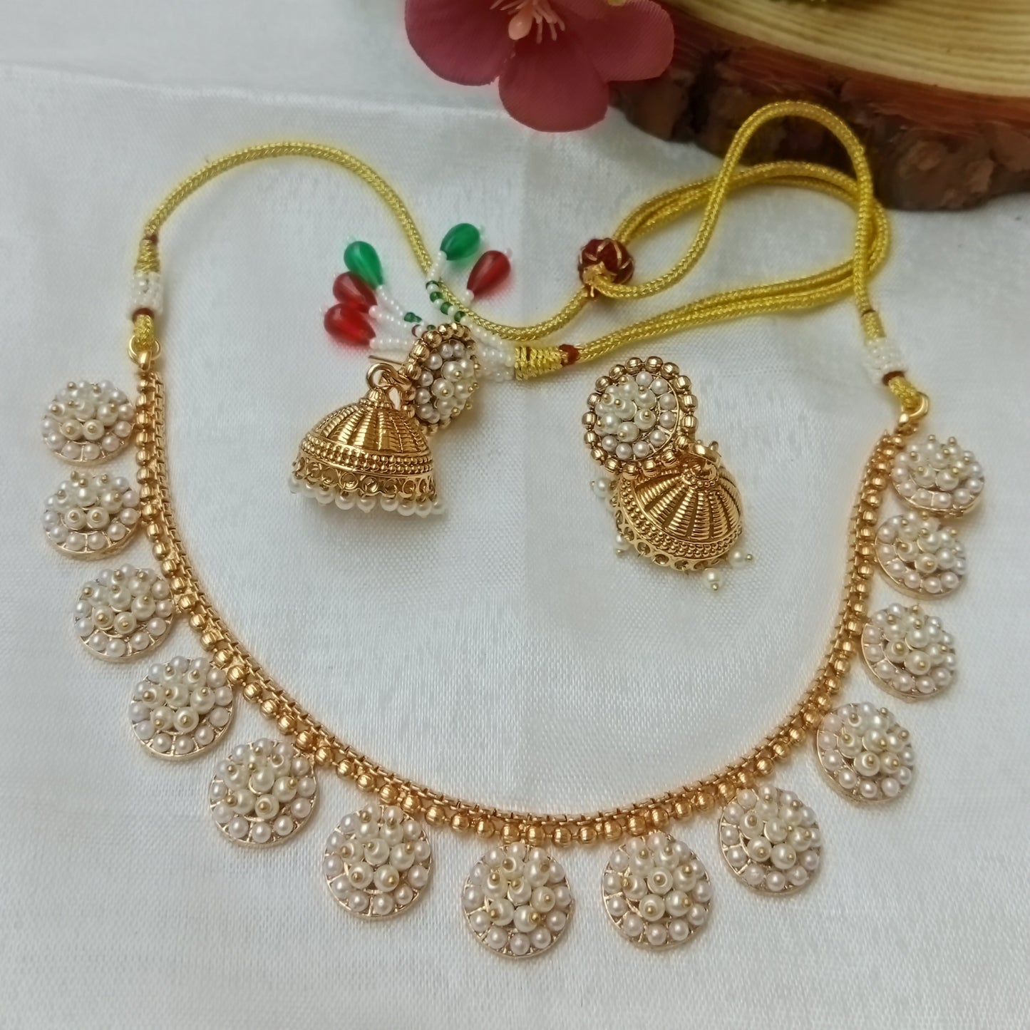 Gold Plated Pearl Coin Choker Necklace set