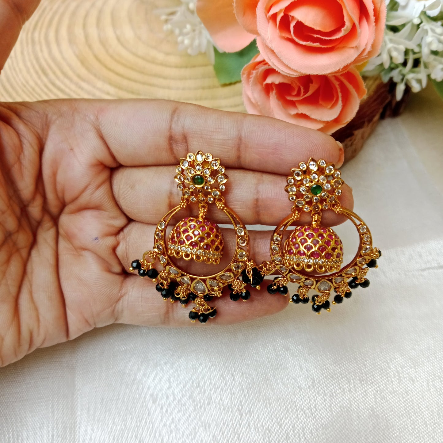 Black beads chandbali earings