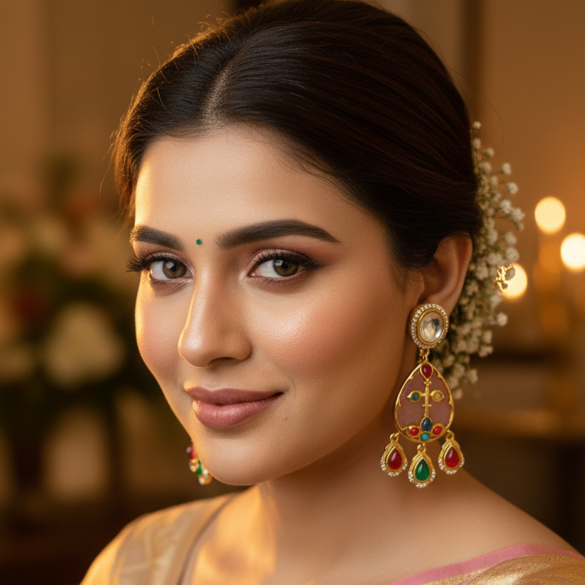 Baby Pink Meenakari Teardrop Earrings