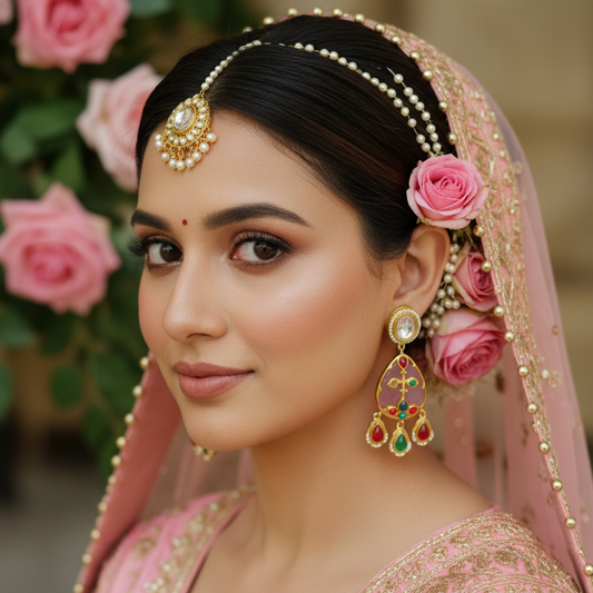 Baby Pink Meenakari Teardrop Earrings