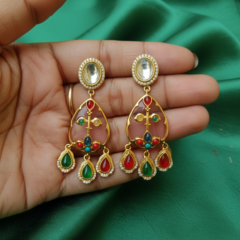 Baby Pink Meenakari Teardrop Earrings