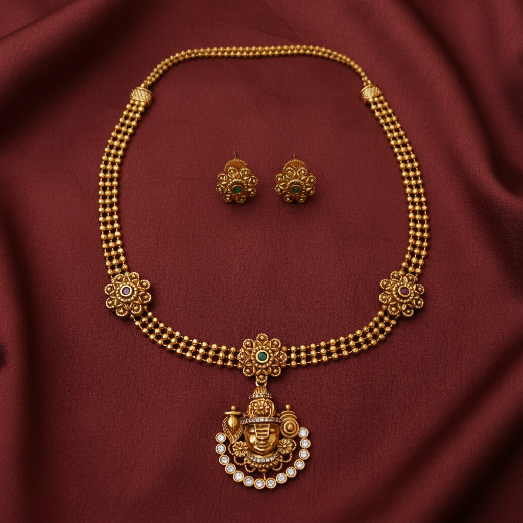 Balaji Tirupati Antique Gold Necklace Set