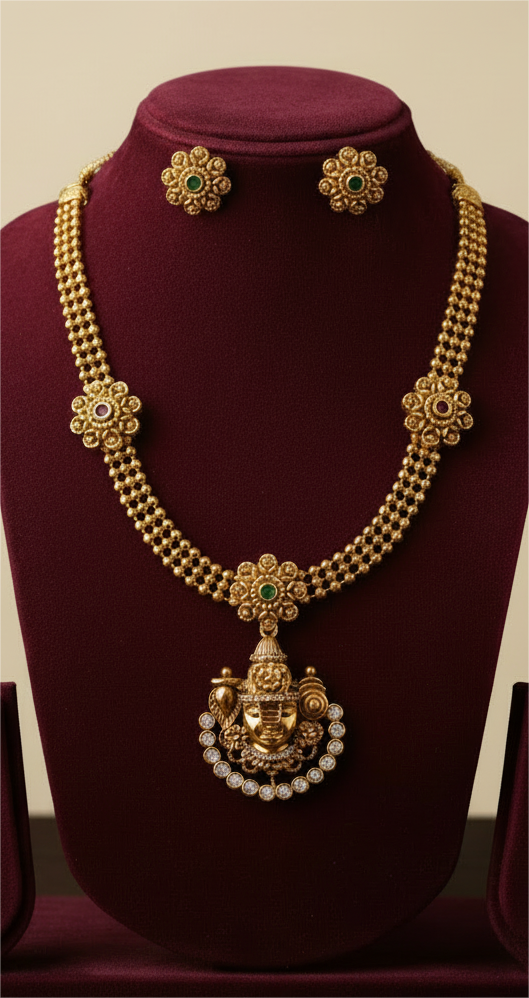 Balaji Tirupati Antique Gold Necklace Set