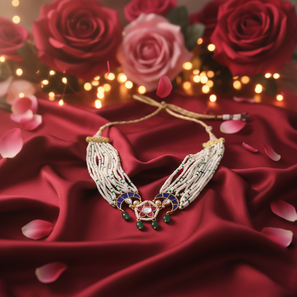 Handcrafted jadau crescent Choker
