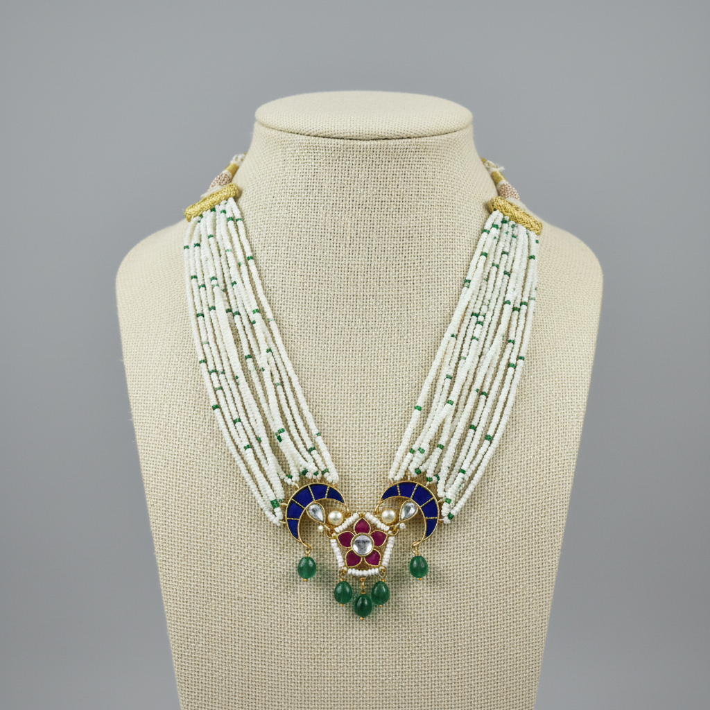 Handcrafted jadau crescent Choker