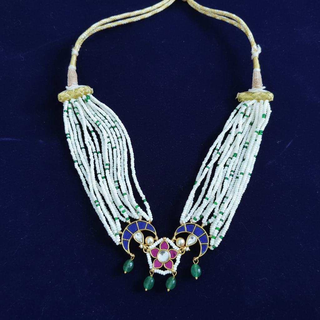 Handcrafted jadau crescent Choker