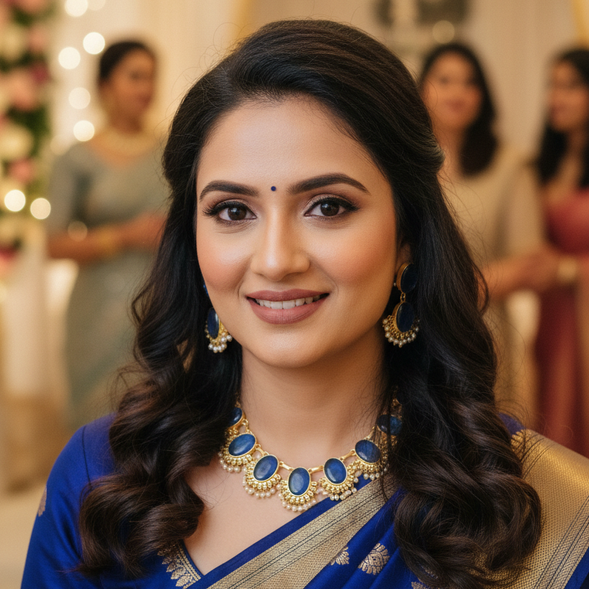 Blue Oval Stone Necklace Set with Pearl Drops (Copy)