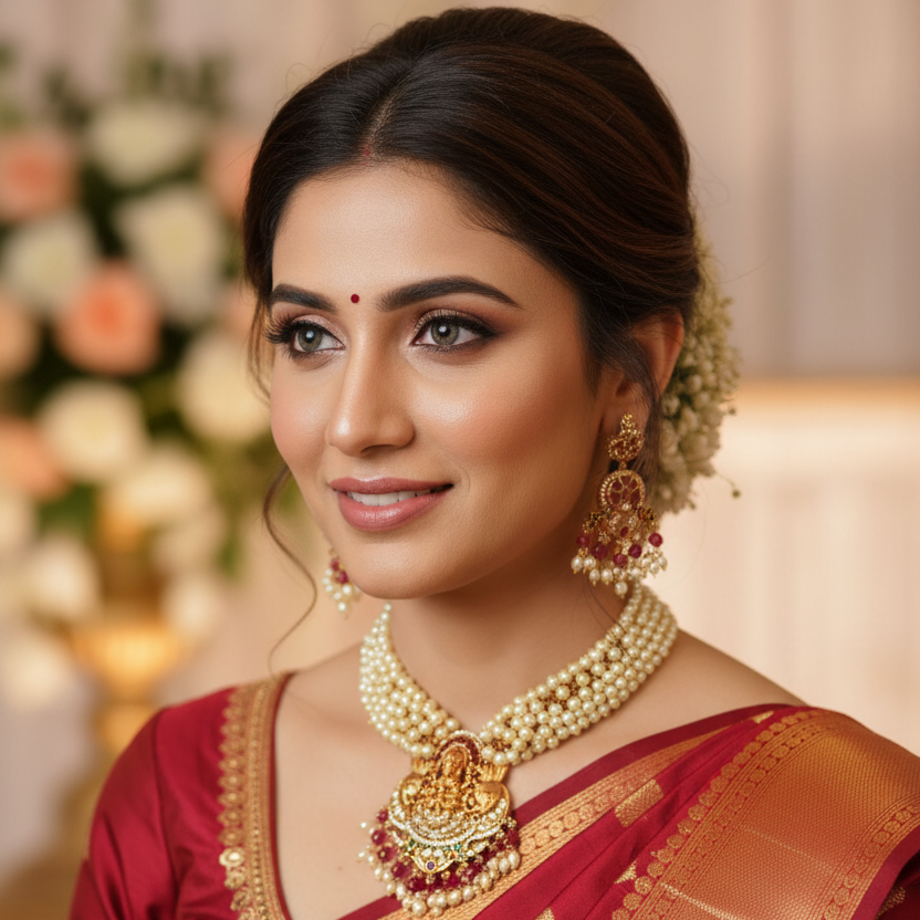 Lakshmi Temple Pearl Choker Necklace & Earrings Set