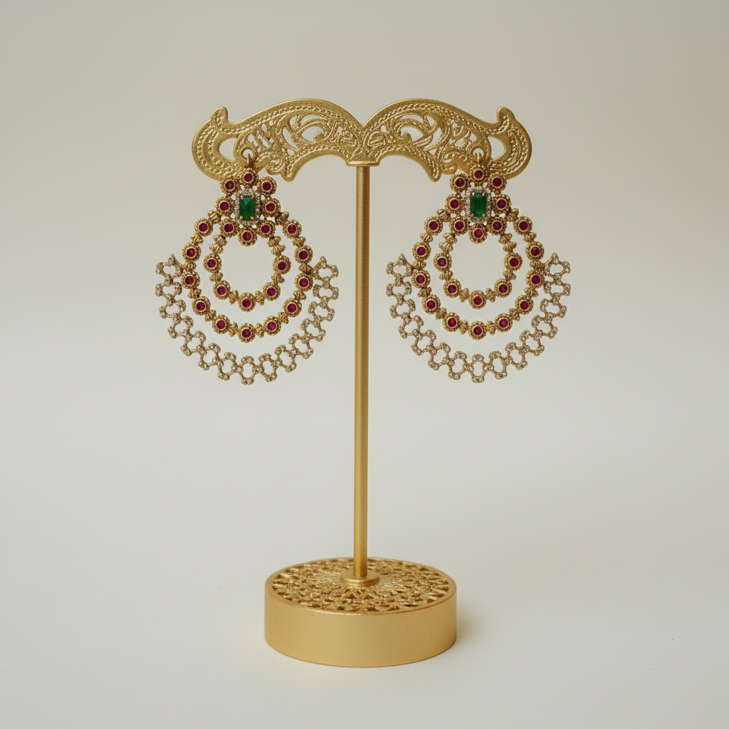 Ruby Emerald Layered Chandbali Earrings