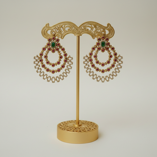 Ruby Emerald Layered Chandbali Earrings