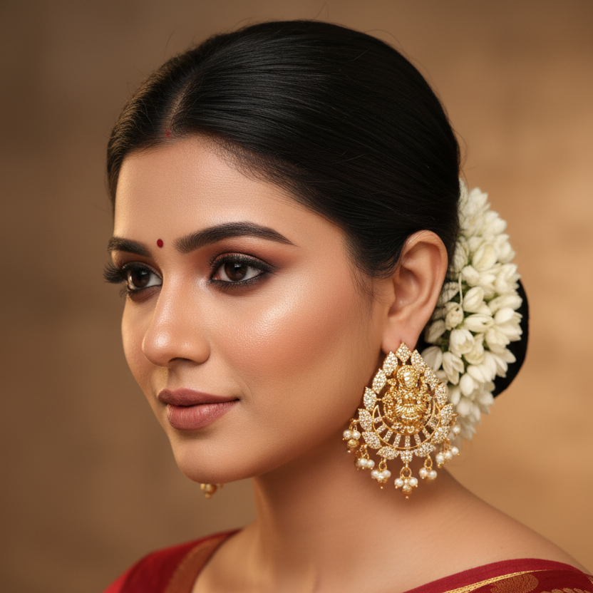 Antique Lakshmi Temple Chandbali Earrings – Ruby & Pearl Drop