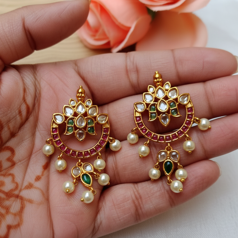 Gold Kundan Chandbali Earrings
