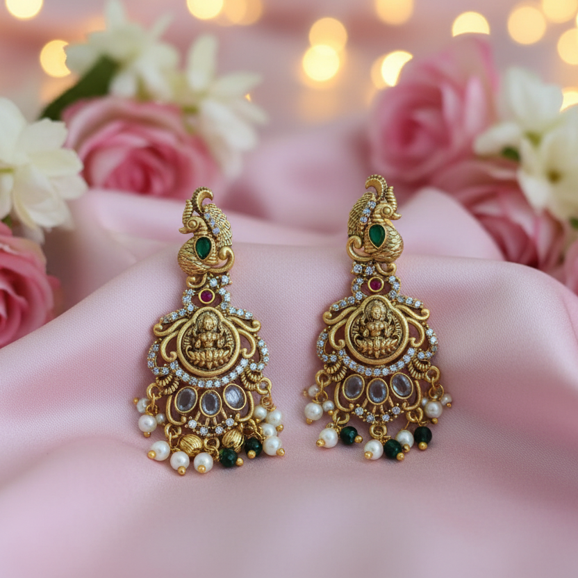 Earrings on silk with floral fairy background