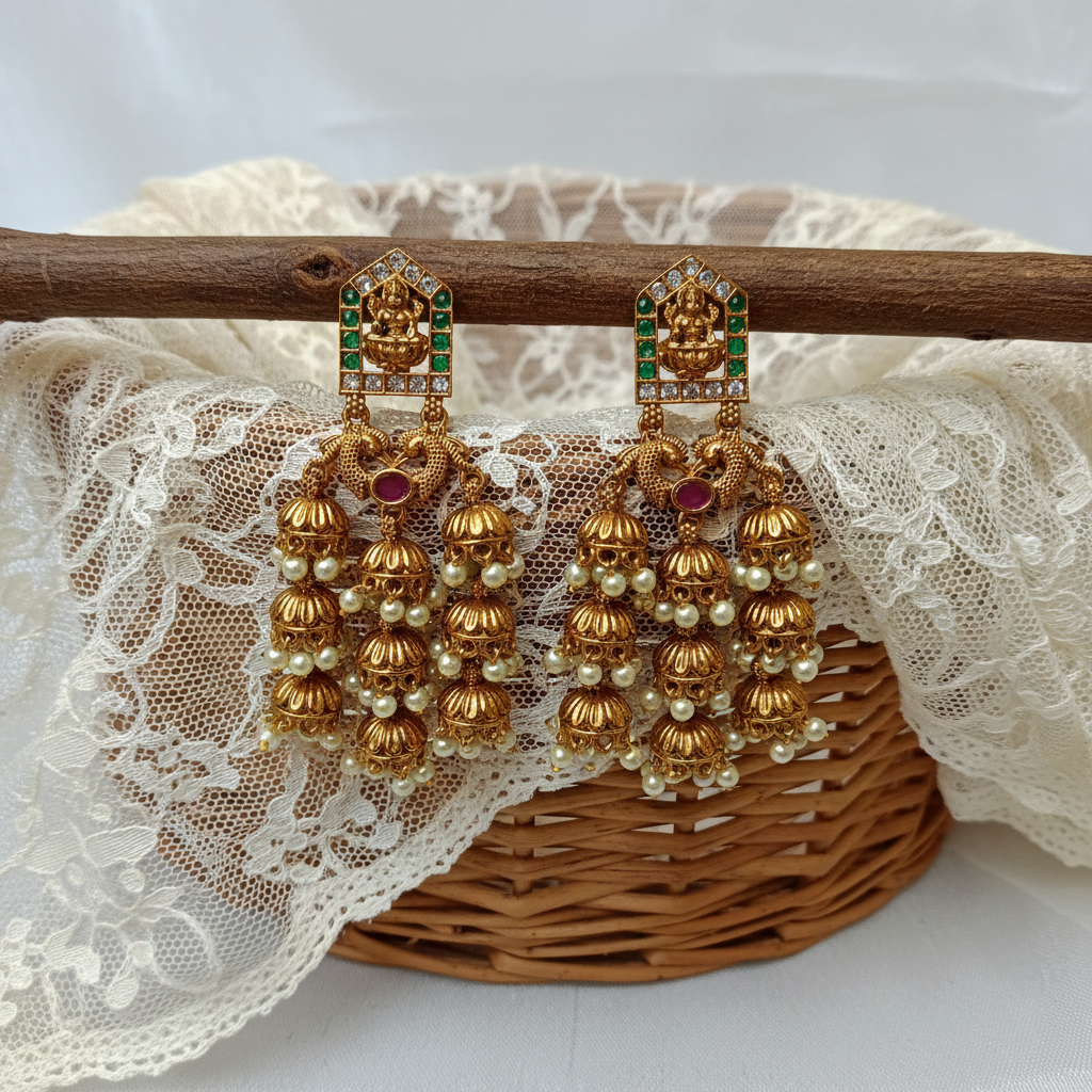 Lakshmi Temple Jhumka Chandbali Earrings