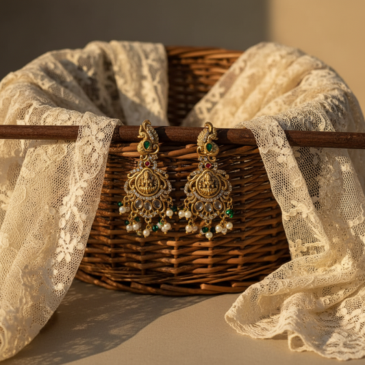 Peacock Lakshmi Kundan Chandbali Earrings