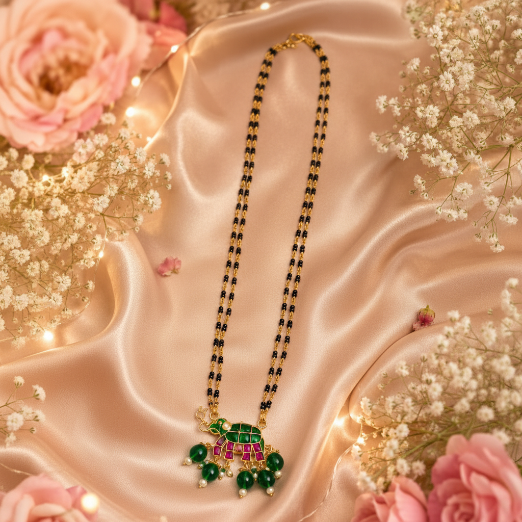 Elephant Pendant Mangalsutra Flat Lay Square
