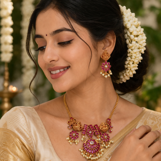 Lakshmi Ruby Chandbali Necklace Set