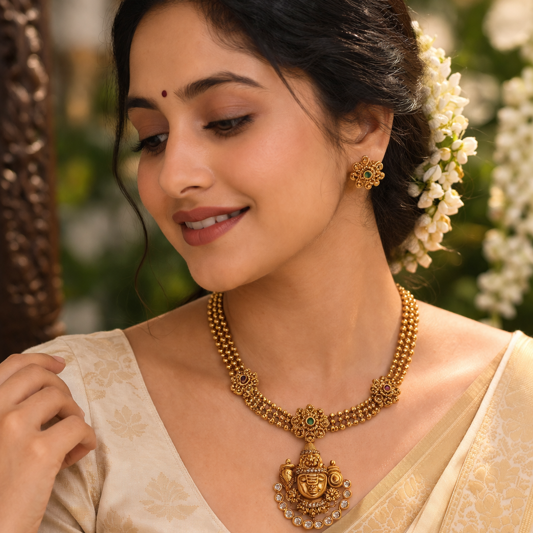Balaji Tirupati Antique Gold Necklace Set