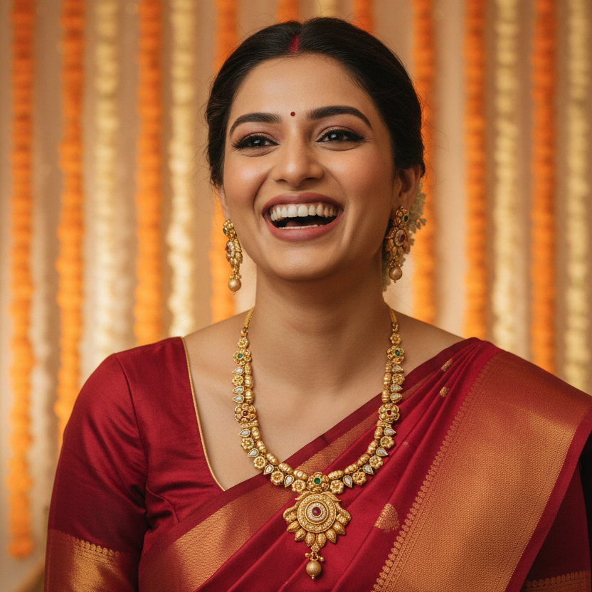 Royal Floral Temple Jewellery Set with Statement Pendant & Matching Earrings