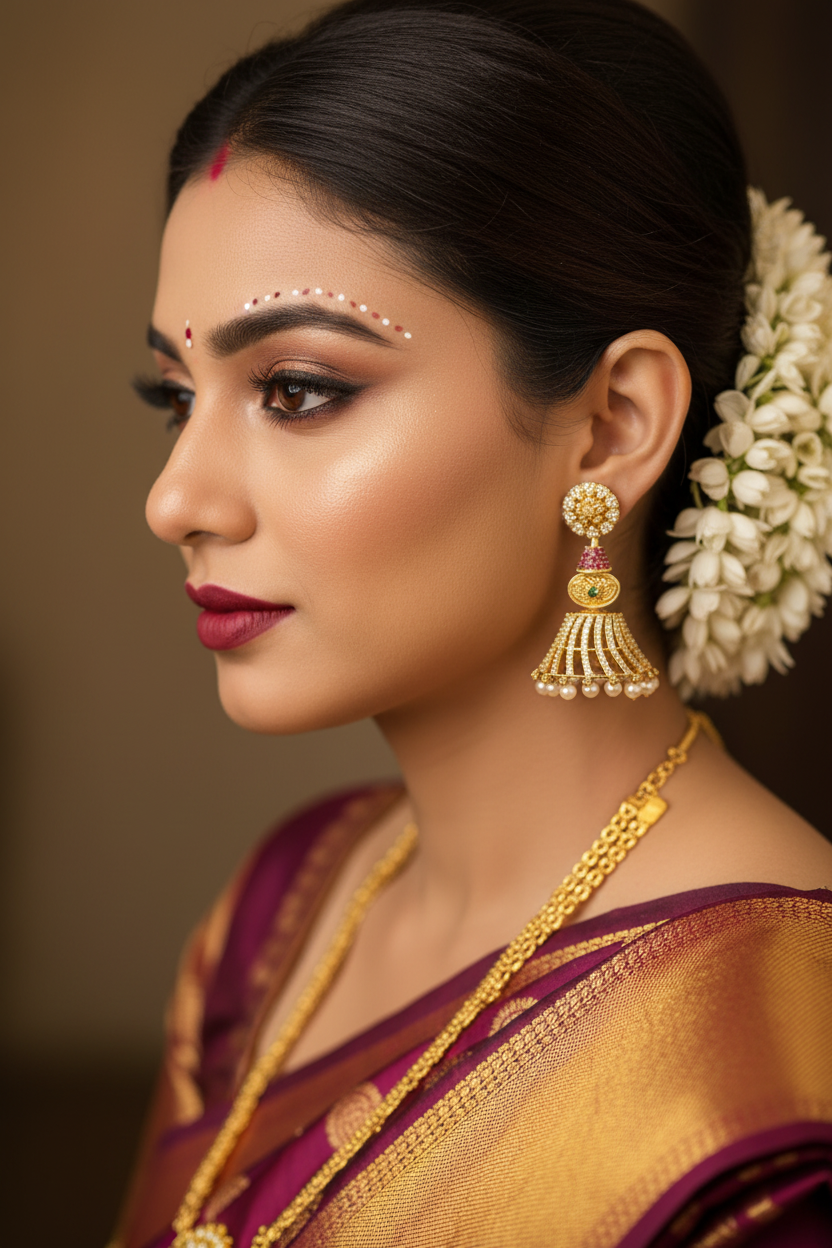 Gold Plated AD Ruby Emerald Jhumka Earrings