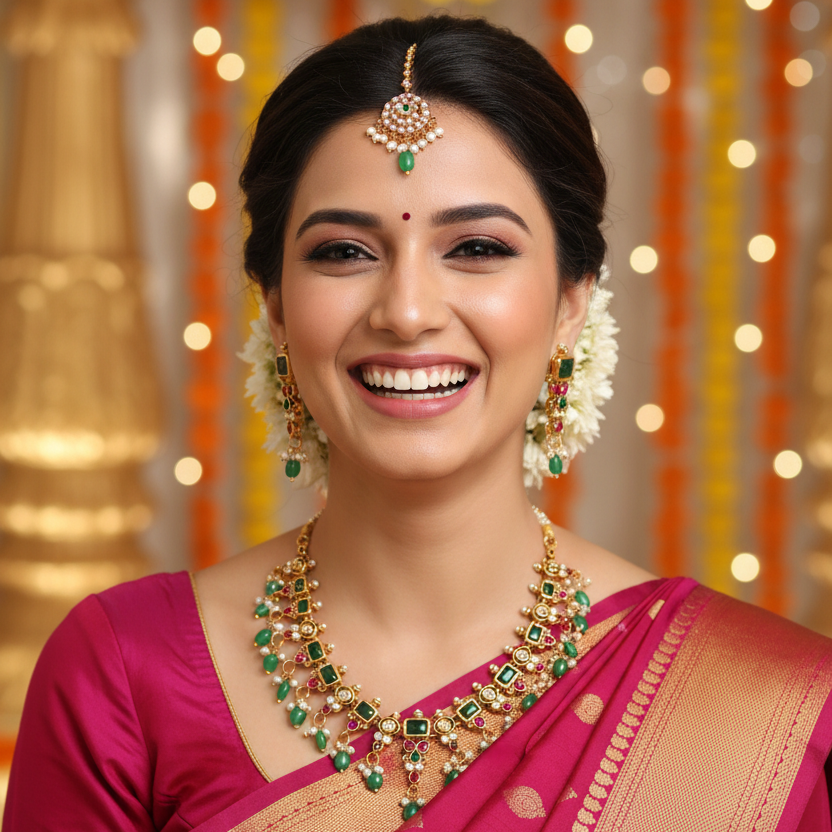 Emerald Ruby Pearl Kundan Necklace Set
