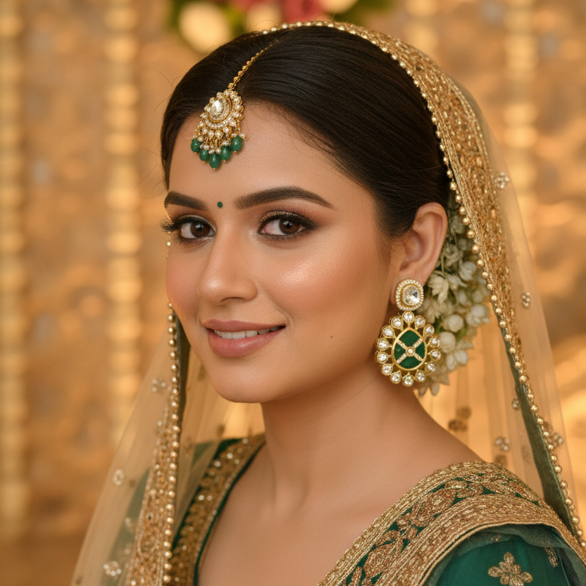 Green Kundan Round Earrings