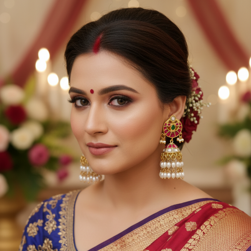 jaudau Peacock Jhumka Earrings with Pearl Drops
