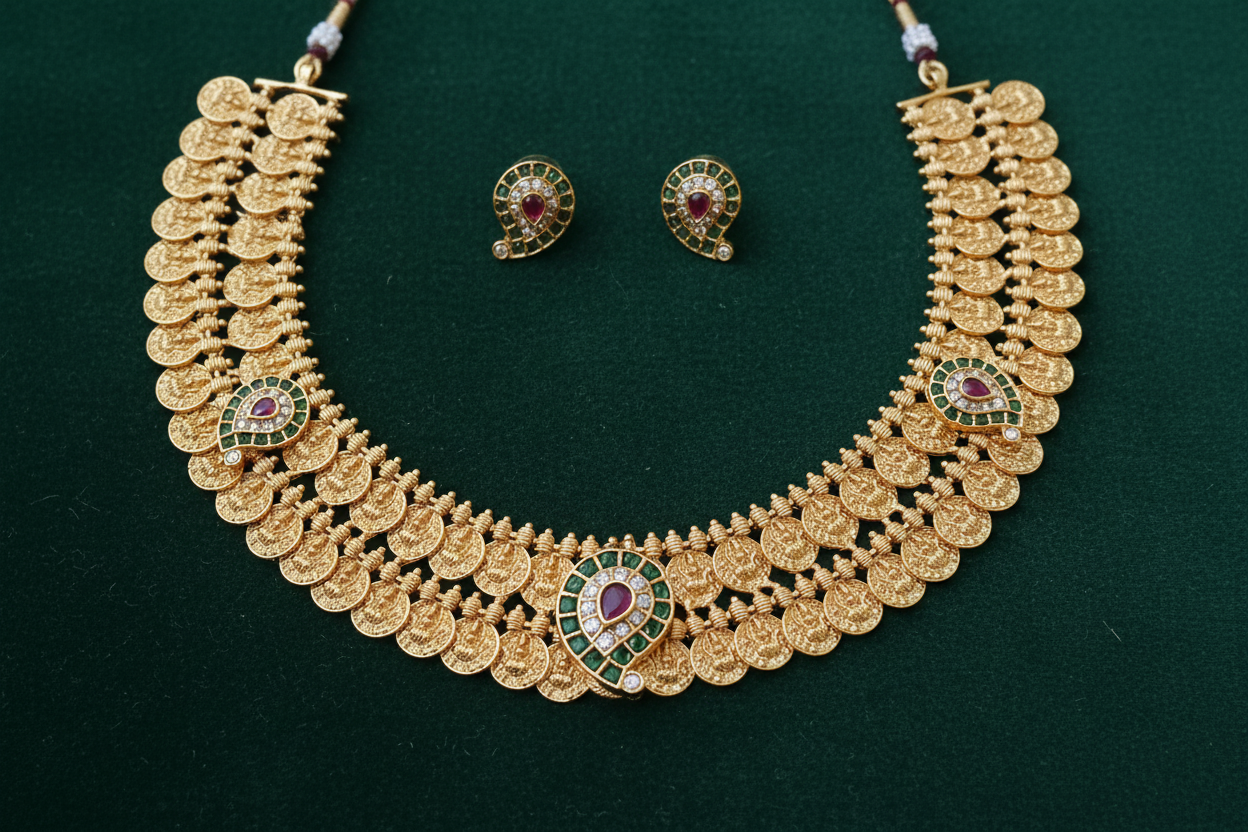 Lakshmi Double  Kasu Temple Necklace Set