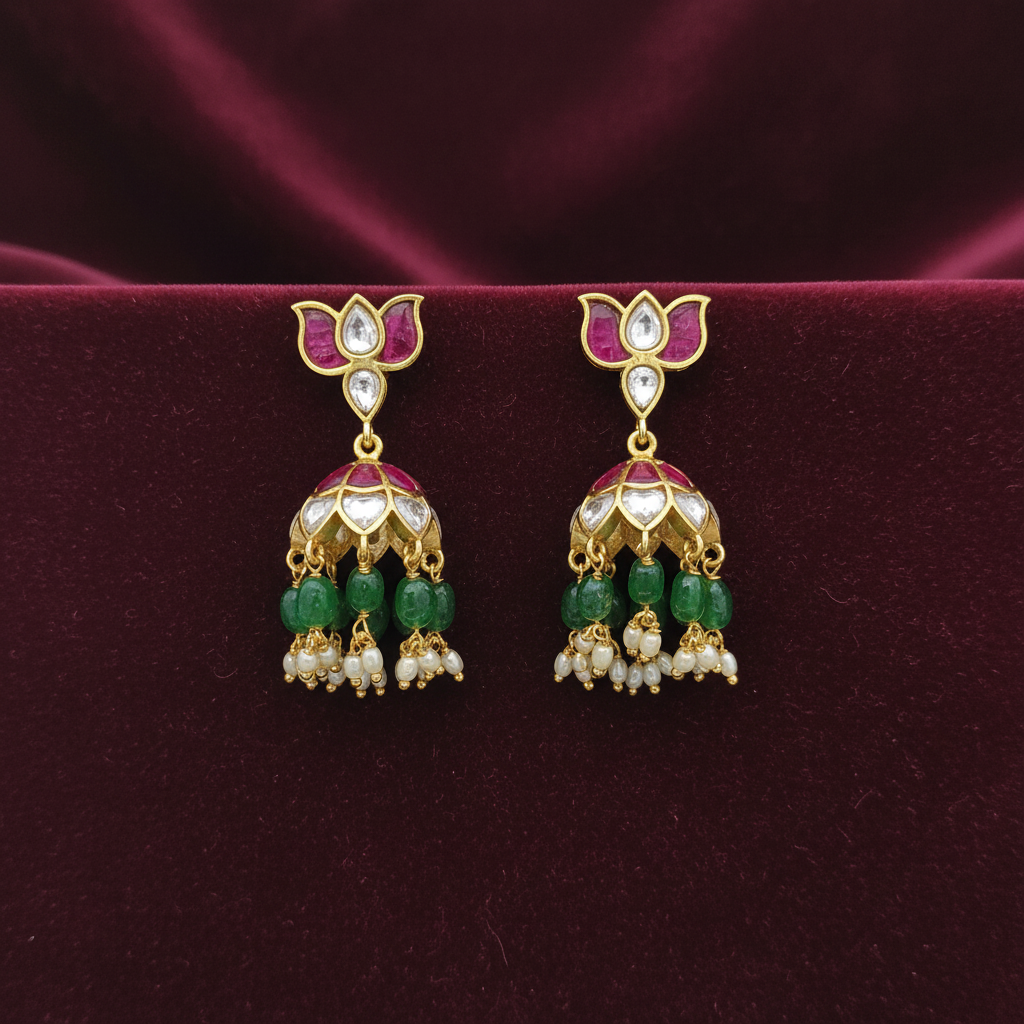 Premium Lotus Jadau Jhumka Earrings