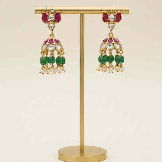 Premium Lotus Jadau Jhumka Earrings