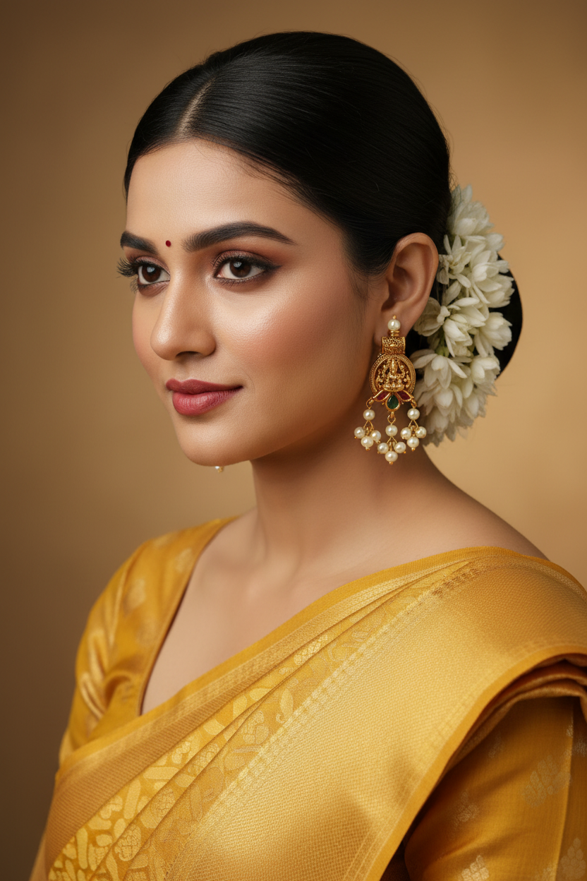 Lakshmi Coin Temple Earrings with Emerald Drop & Pearl Dangles