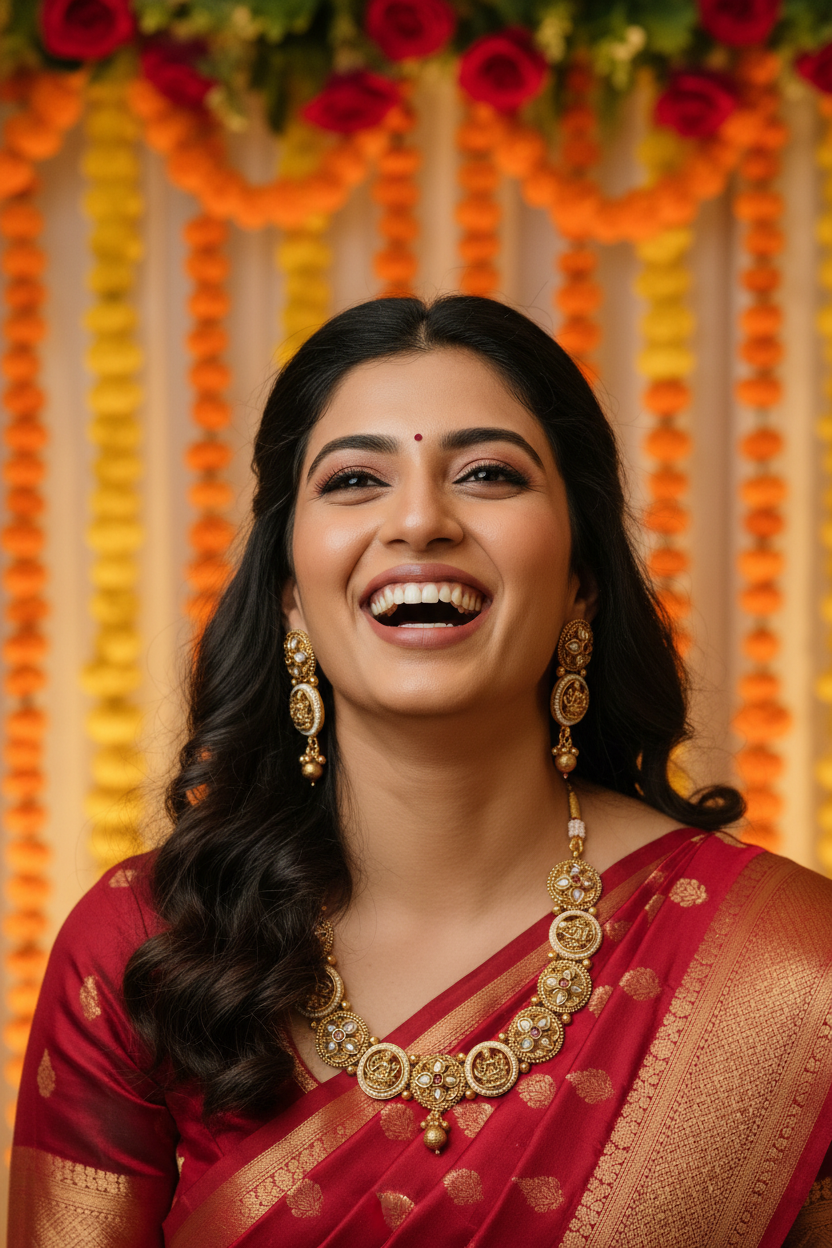 Lakshmi Temple Kundan Necklace & Earring Set with Pearl Border