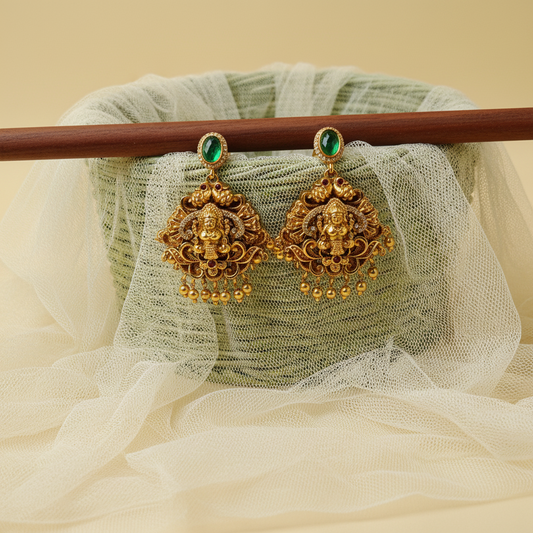 Lakshmi Devi Antique Gold Drop Earrings