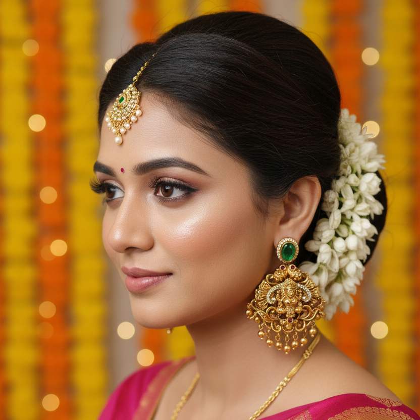 Lakshmi Devi Antique Gold Drop Earrings