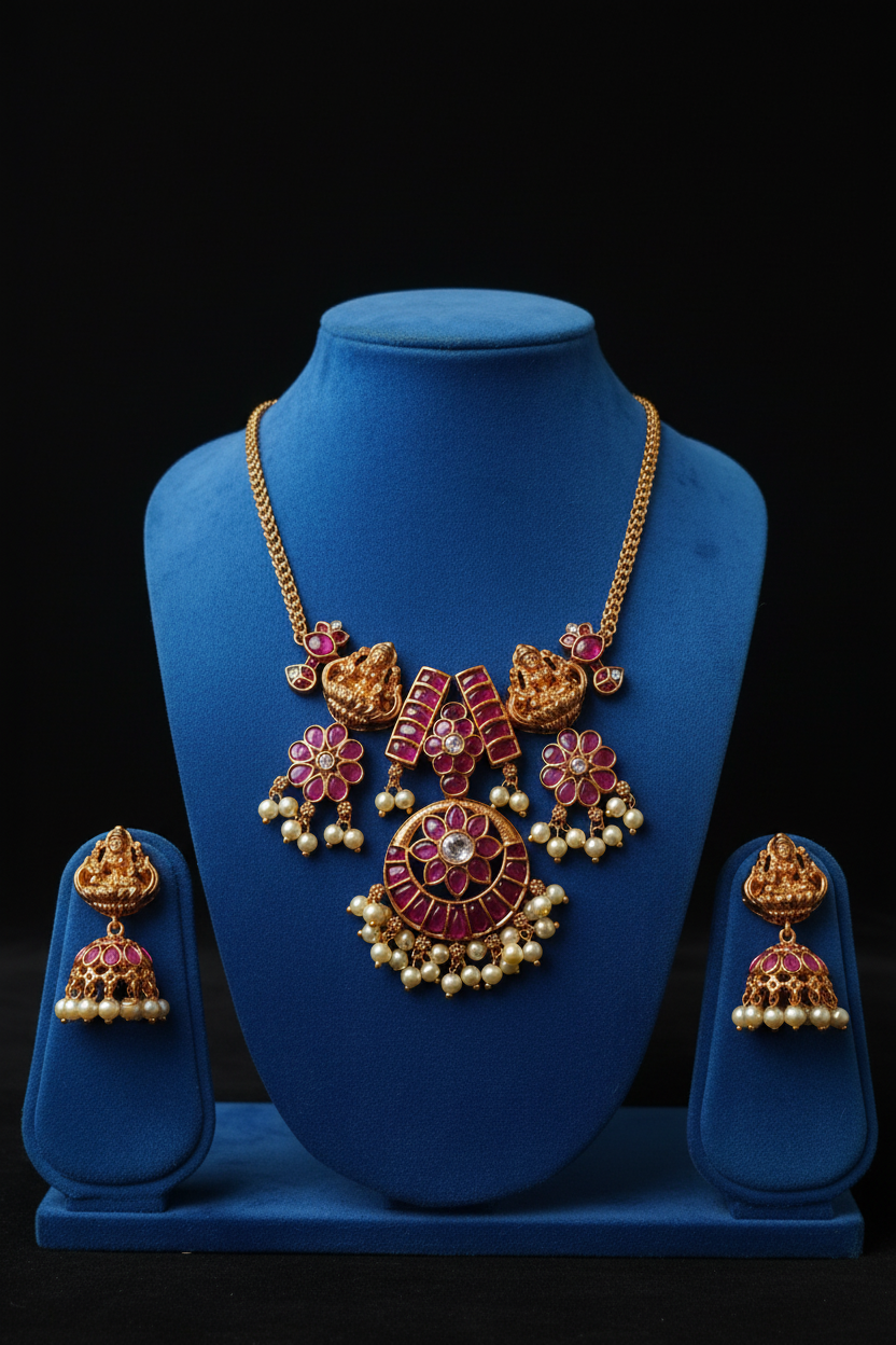 Lakshmi Ruby Chandbali Necklace Set